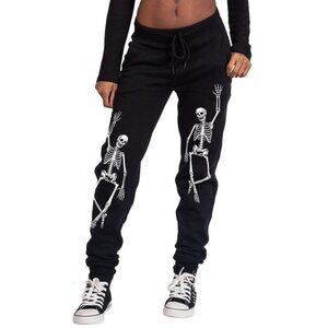 Skeleton Graphic Fleece Sweatpants W Zip Pockets. [S] *NWT* Goth Emo Halloween